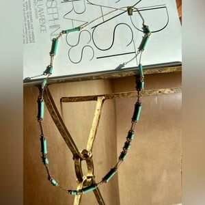 Kate Spade New York Turquoise Blue enamel and gold long chain necklace